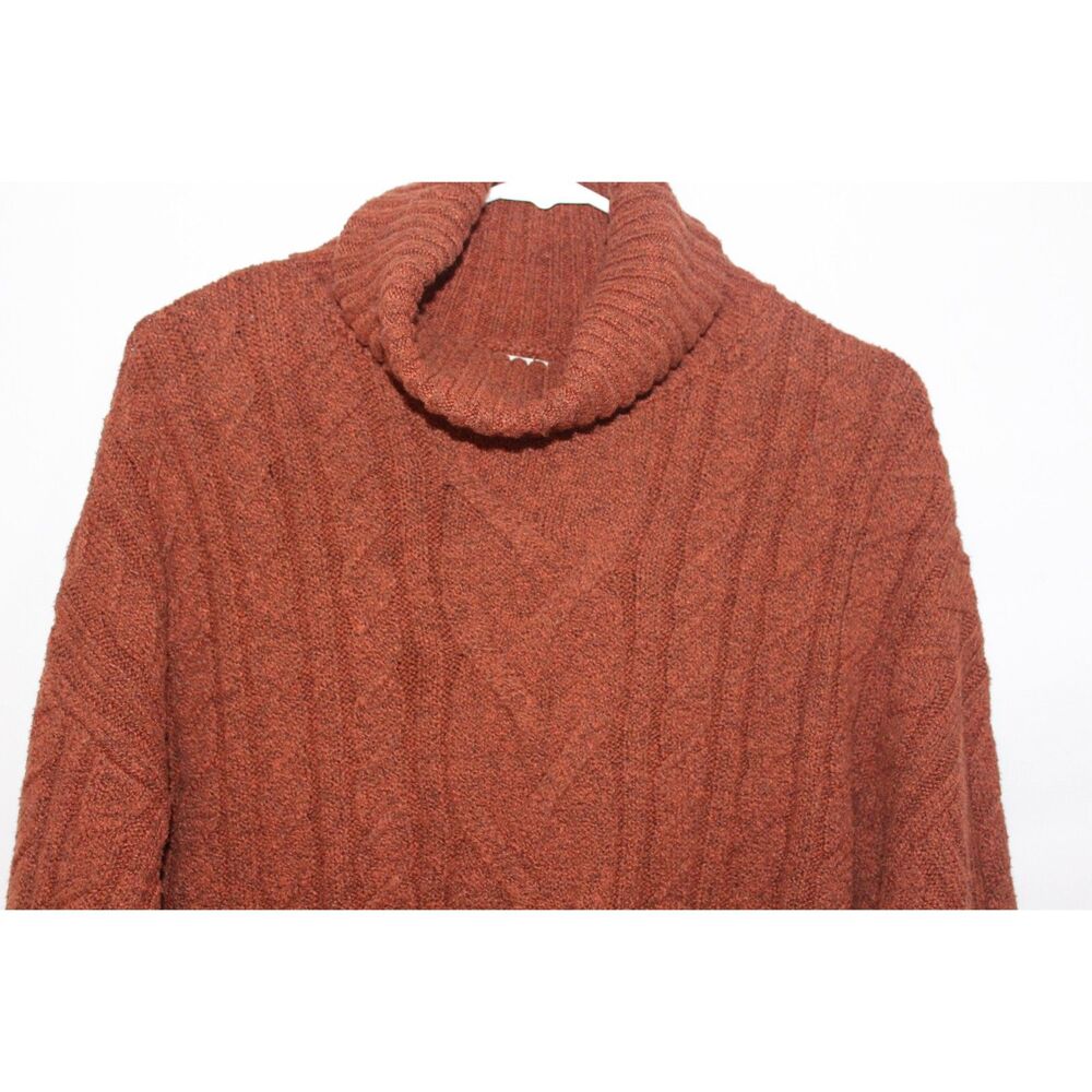 Joie Rust Orange/Brown Soft Chunky Cable Knit Turtleneck Sweater L - Picture 3 of 6